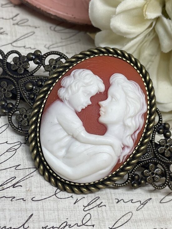 Cornelian Mother Child Christmas Gift Mom New Cameo Pin Hair Clip Jewelry Comb - Picture 1 of 12
